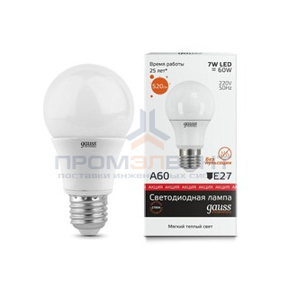 Лампа Gauss Elementary A60 7W 520lm 3000K E27 LED 1/10/100