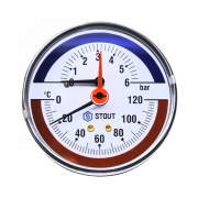 Термоманометр аксиальный STOUT - 1/2" (D80 мм, шкала 0-120°C/0-6 бар, с запорным клапаном)